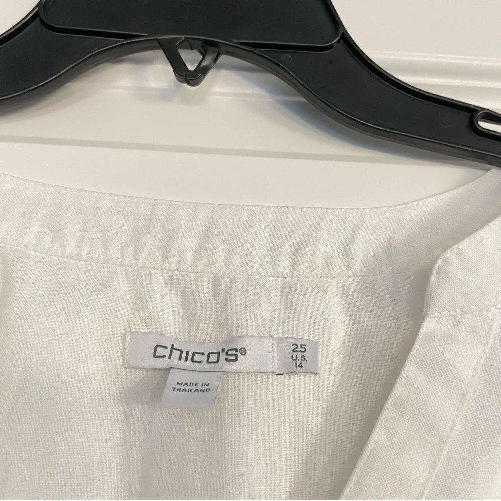 Chico's 100% Linen Classic White Pullover Tunic Blouse Size 14 - Picture 3 of 8